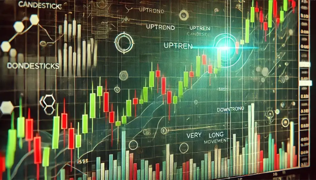 Forex Trading charts with candle sticks with long wicks and volume indicator 